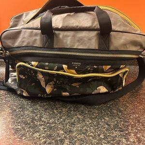 Fossil Gray and Black Duffel Bag